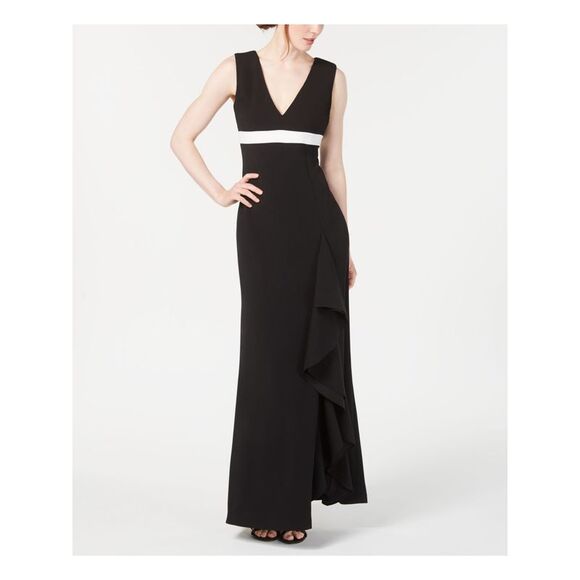 NWT CALVIN KLEIN Womens Black Sleeveless V Neck Maxi Formal Shift Dress 6 NWT CALVIN KLEIN Womens Black Sleeveless V Neck Maxi Formal Shift Dress 6